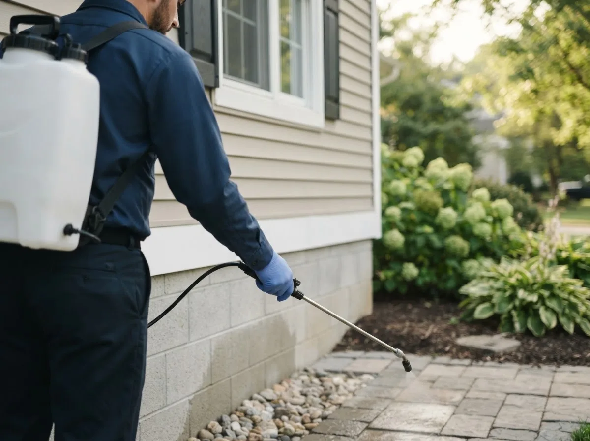 Pest control technician inspecting a home in Proctorville, NC